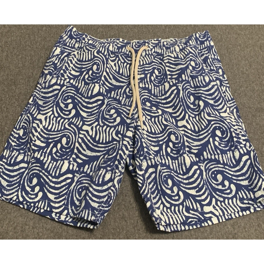 J Crew Men's Soft-lined Stretch Swim Trunk Drawstring Shorts Blue White - Size S